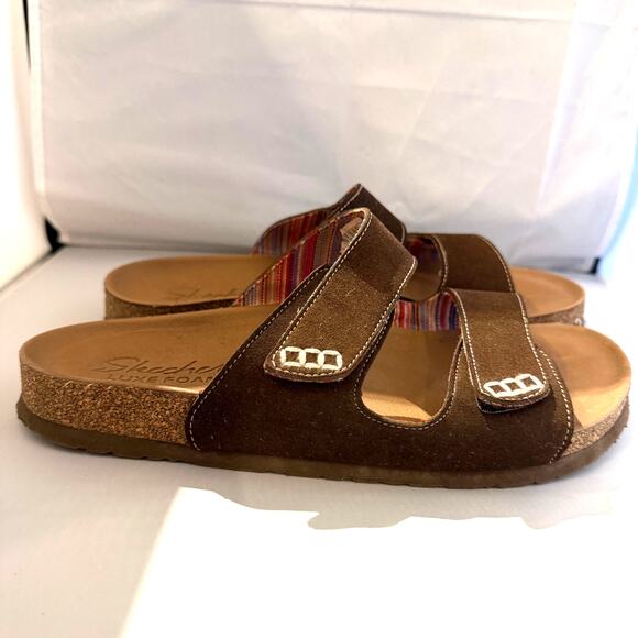 Skechers LuxeFoam Cushion Two Strap Granola Relaxed Fit Brown Sandals Size 8 - Picture 7 of 7